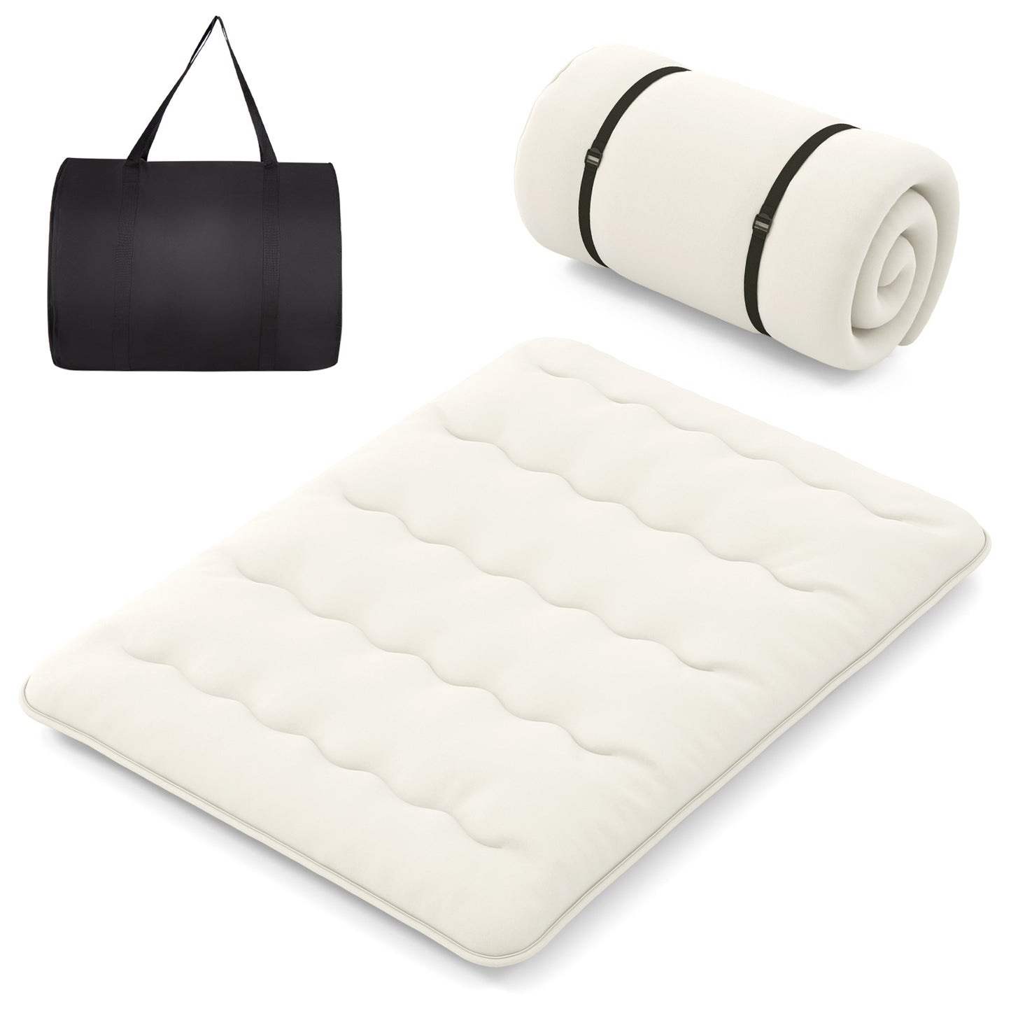 Queen/King/Twin/Full Futon Mattress Floor Sleeping Pad with Washable Cover Beige-Queen Size - Queen Size