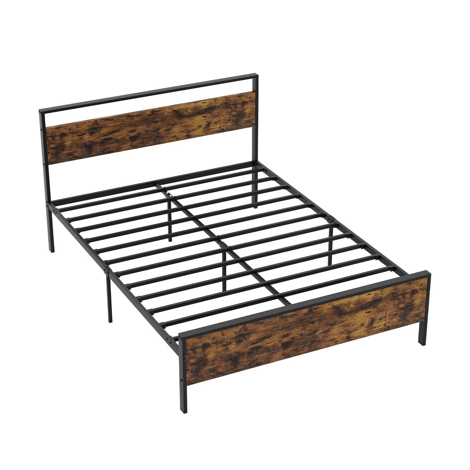 King Metal Bed Frame Industrial Platform Bed with Wooden Headboard-King Size - Queen Size