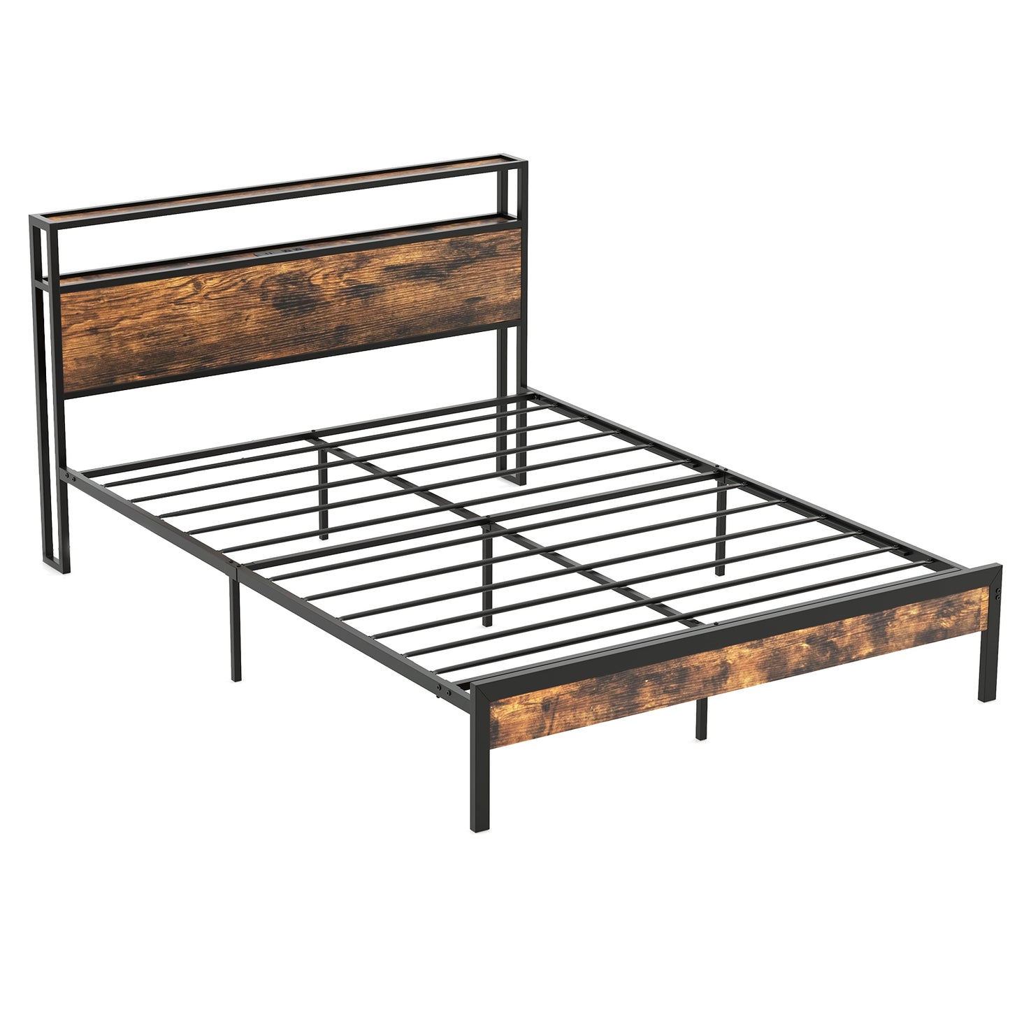 Twin/Full/Queen Bed Frame with Storage Headboard and Charging Station-Twin Size - Queen Size