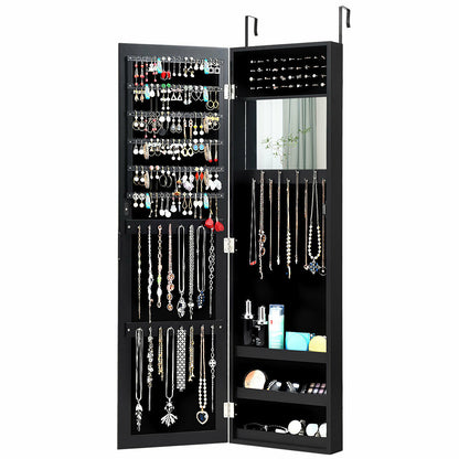 Full Length Mirror Jewelry Cabinet with Ring Slots and Necklace Hooks