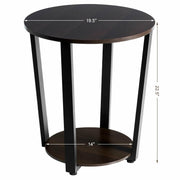 2-tier Round End Table with Storage Shelf & Metal Frame-Walnut