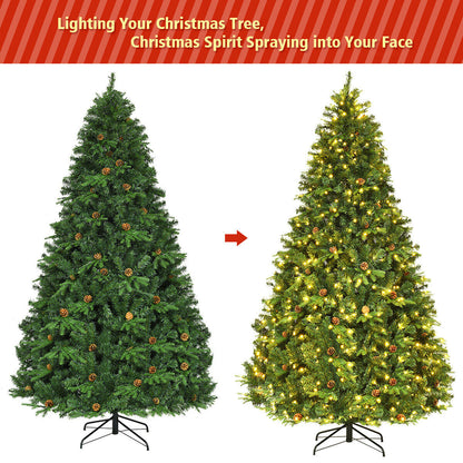 7.5 ft Artificial Christmas Tree with LED Lights and Pine Cones