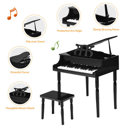 30-Key Wood Toy Kids Grand Piano with Bench