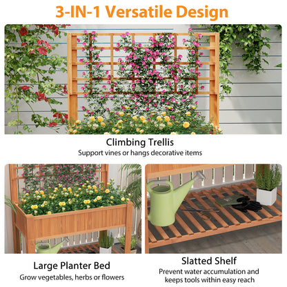 Raised Garden Bed with Trellis Wooden Elevated Planter Box with Legs