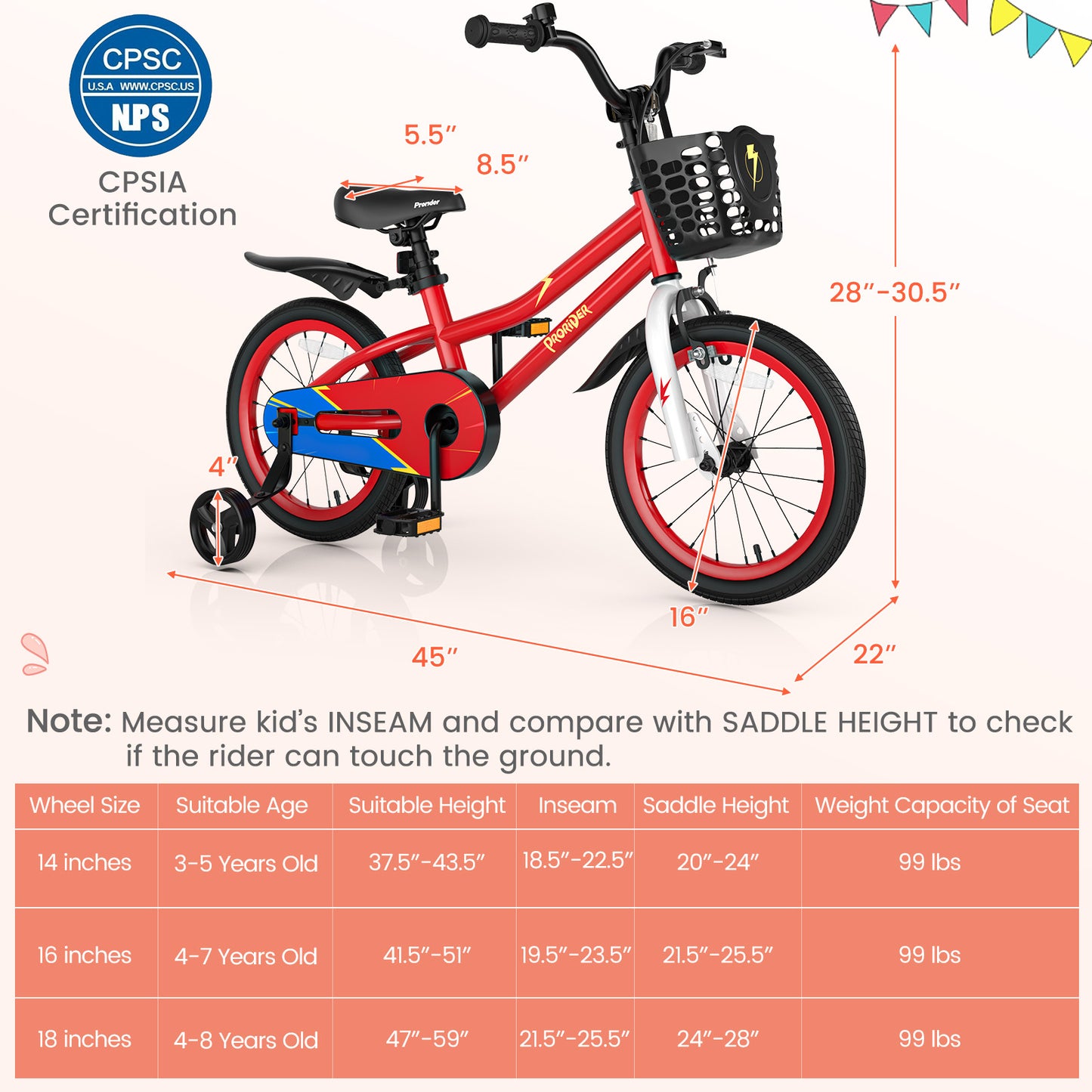 16 Inch Kids Bike with Removable Training Wheels-Blue - Red
