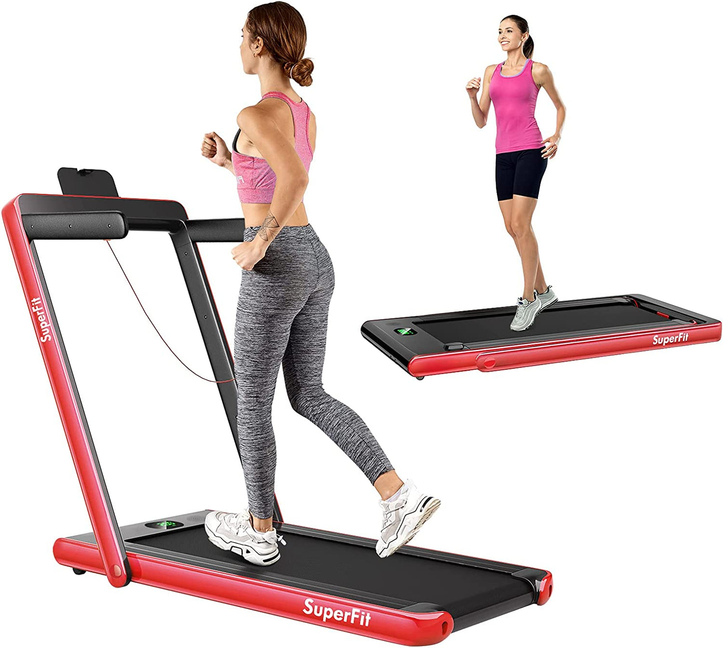 2.25HP 2 in 1 Folding Treadmill with APP Speaker Remote Control-Green - Red