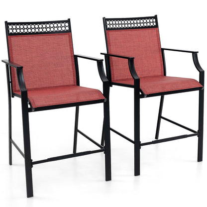 Outdoor Counter Stools Set of 2 Heavy-Duty Barstools with Footrest and Armrests-Coffee - Red