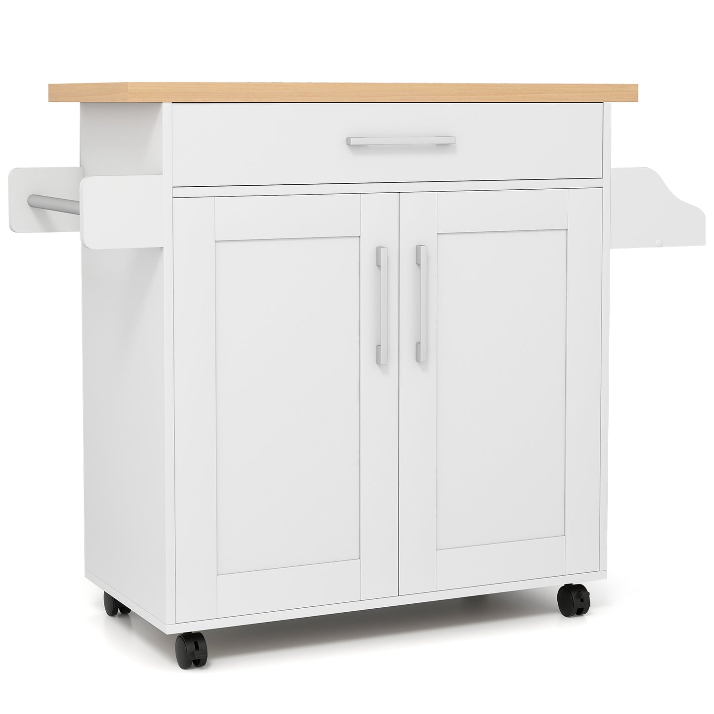 Rolling Kitchen Island Cart with Towel and Spice Rack-Orange - White