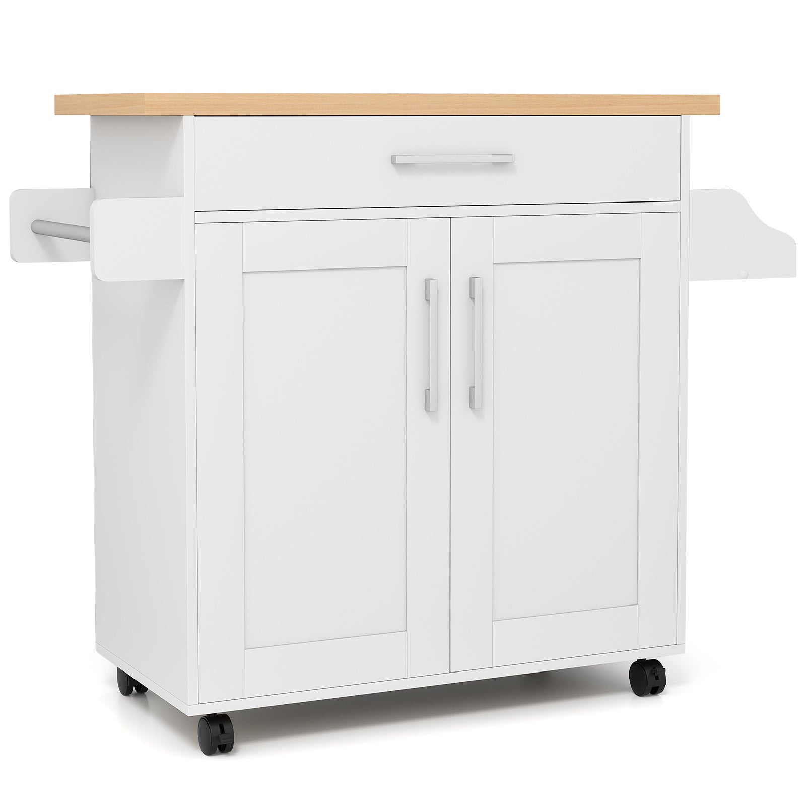 Rolling Kitchen Island Cart with Towel and Spice Rack-Orange - White