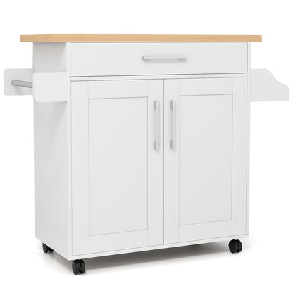 Rolling Kitchen Island Cart with Towel and Spice Rack-Orange - White