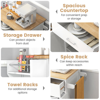 Utility Rolling Storage Cabinet Kitchen Island Cart with Spice Rack-White