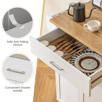 Utility Rolling Storage Cabinet Kitchen Island Cart with Spice Rack-White