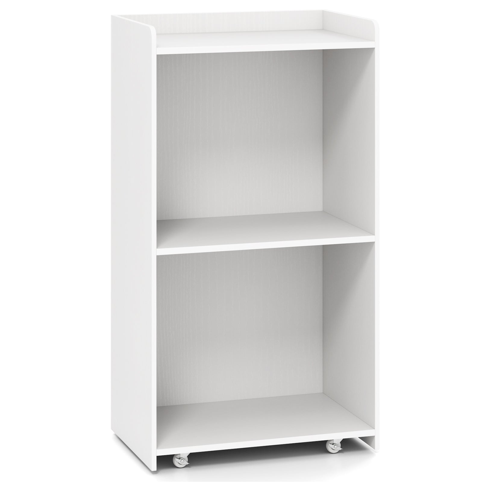 Rolling Podium Stand with 2 Shelves and Lockable Wheels-White - White