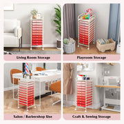 10 Drawer Rolling Storage Cart Organizer with 4 Universal Casters-Gradient Pink