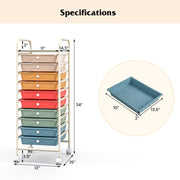 10 Drawer Rolling Storage Cart Organizer with 4 Universal Casters-Macaron Multicolor