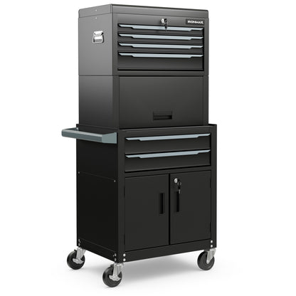 3-in-1 6-Drawer Rolling Tool Chest Storage Cabinet with Universal Wheels and Hooks