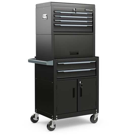 3-in-1 6-Drawer Rolling Tool Chest Storage Cabinet with Universal Wheels and Hooks
