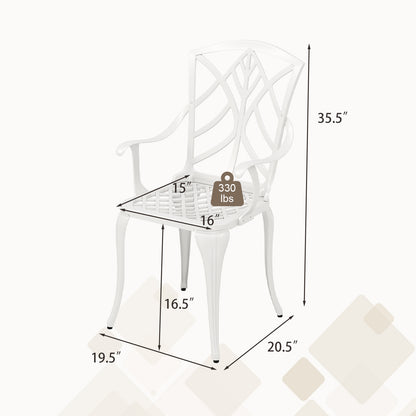 Set of 4 Cast Aluminum Patio Dining Chairs with Armrests and Decorative Patterns