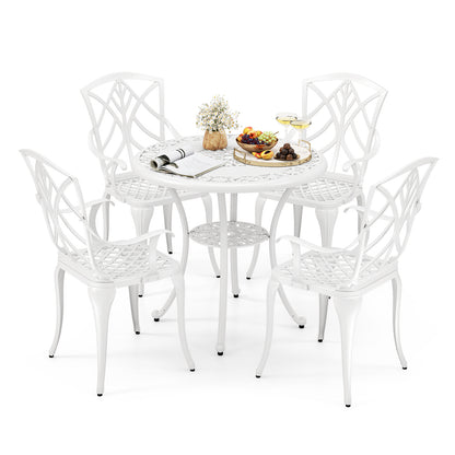 31.5 Inch Round Patio Dining Table for 4 Cast Aluminum with 2-Inch Umbrella Hole