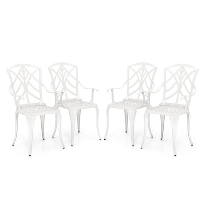 Set of 4 Cast Aluminum Patio Dining Chairs with Armrests and Decorative Patterns