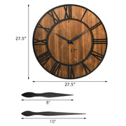 27 Inch Round Wall Clock Decorative Wooden Silent Clock with Battery