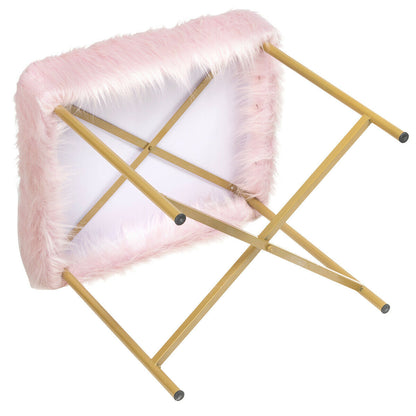 Faux Fur Ottoman Decorative Stool with Metal Legs