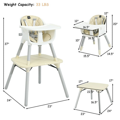 4-in-1 Baby Convertible Toddler Table Chair Set with PU Cushion