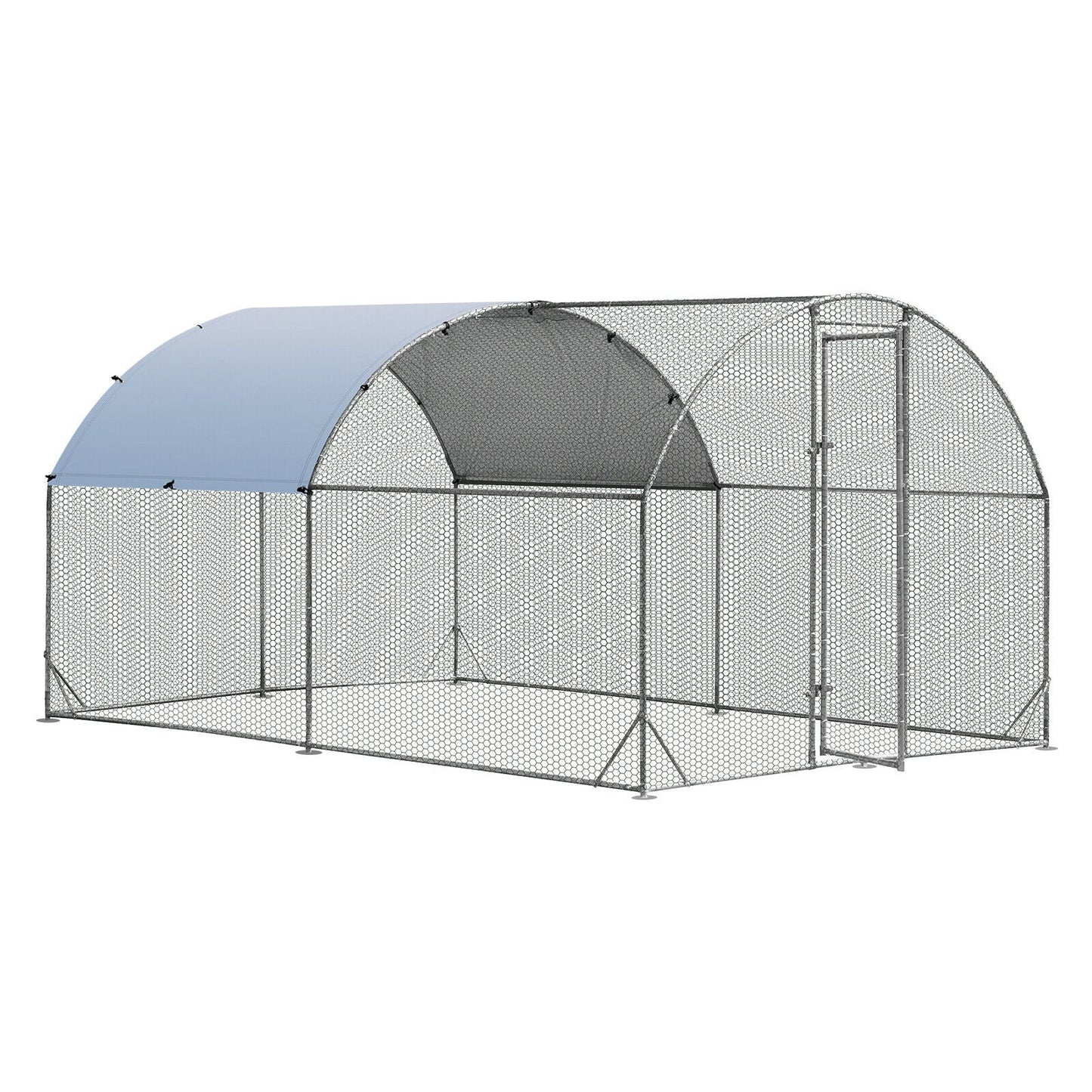 6.2 Feet/12.5 Feet/19 Feet Large Metal Chicken Coop Outdoor Galvanized Dome Cage with Cover-S - M
