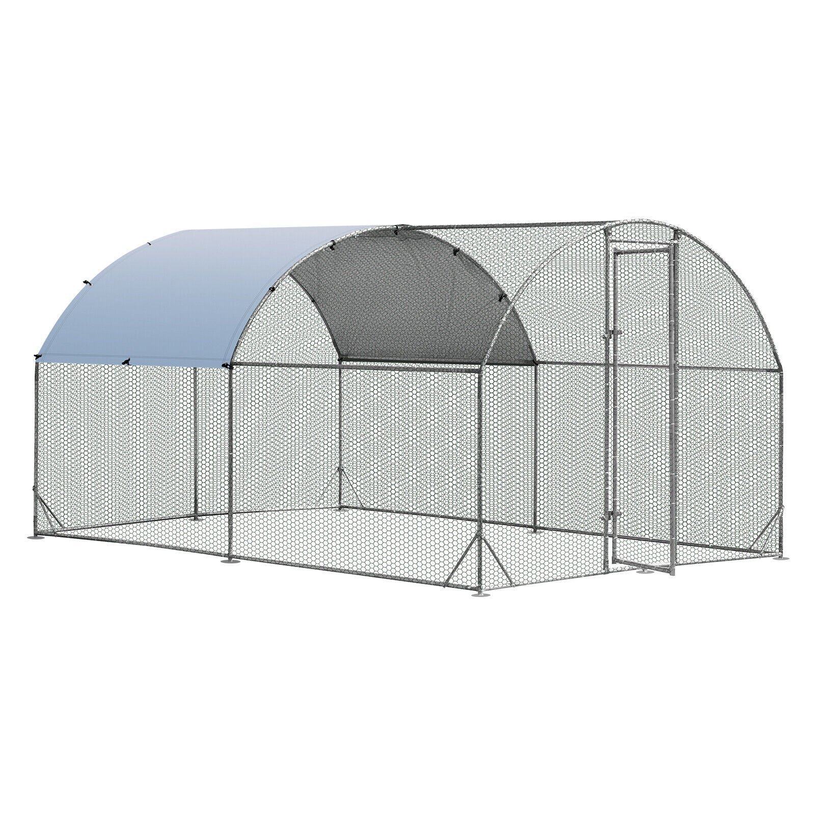 6.2 Feet/12.5 Feet/19 Feet Large Metal Chicken Coop Outdoor Galvanized Dome Cage with Cover-S - M