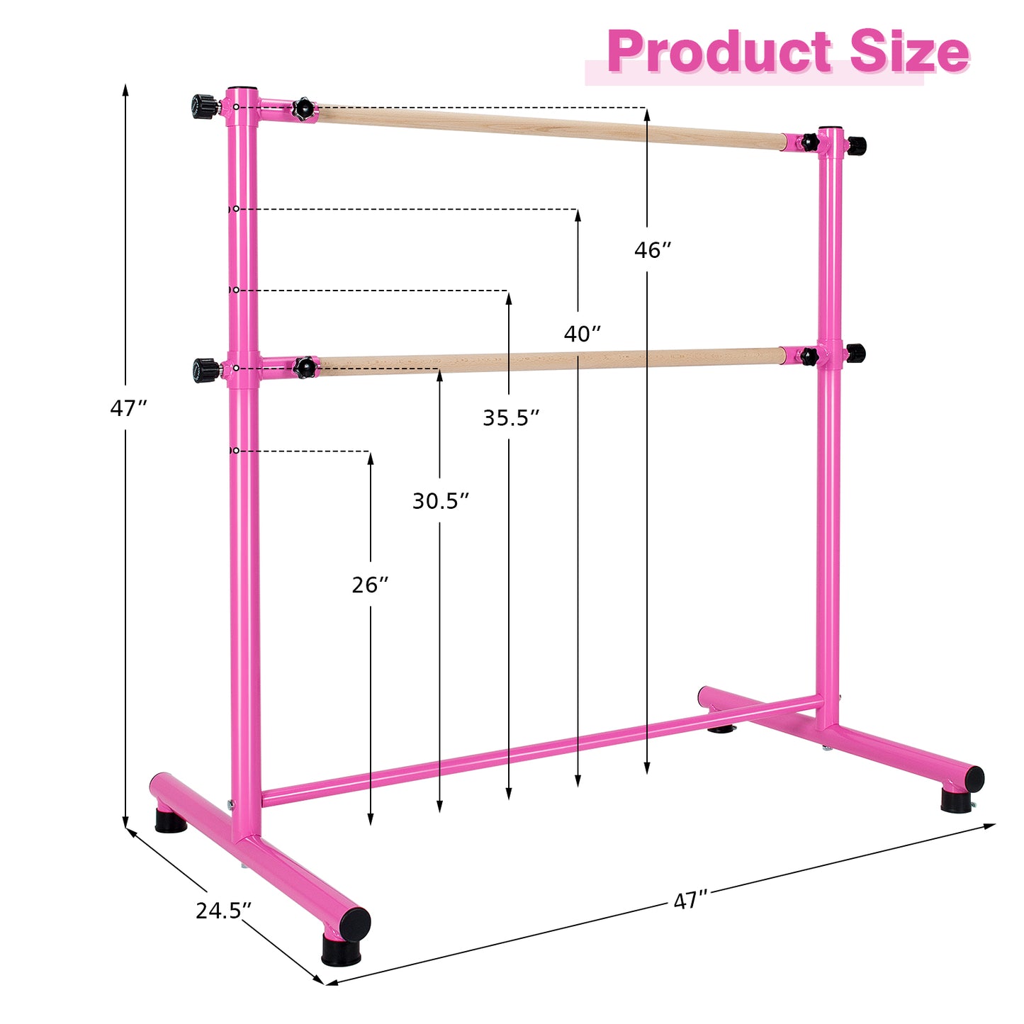 47 Inch Double Ballet Barre with Anti-Slip Footpads-Pink