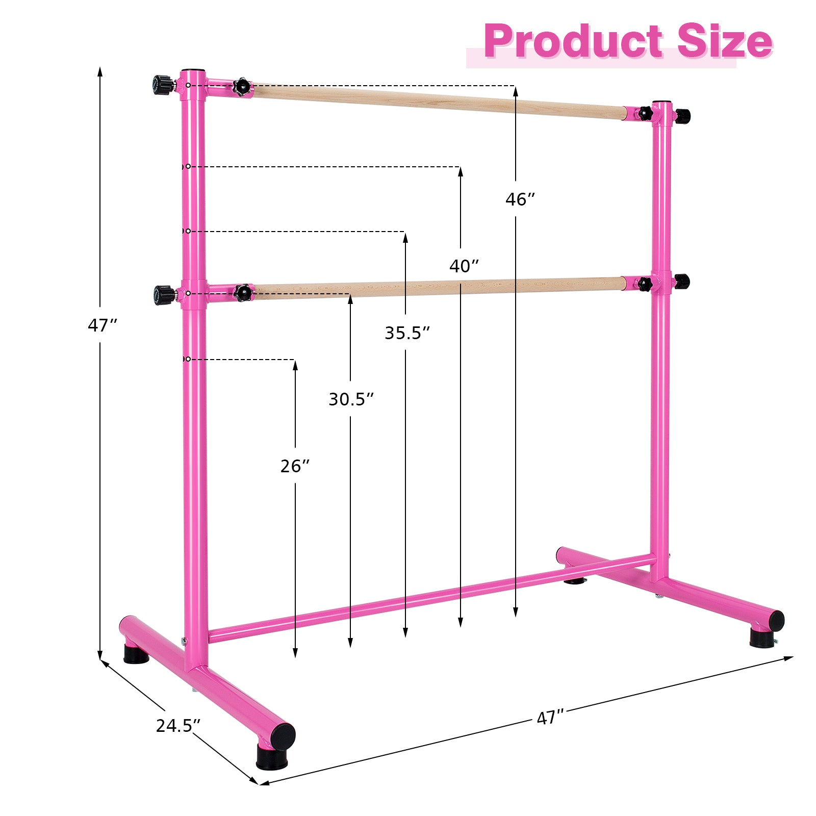 47 Inch Double Ballet Barre with Anti-Slip Footpads-Pink