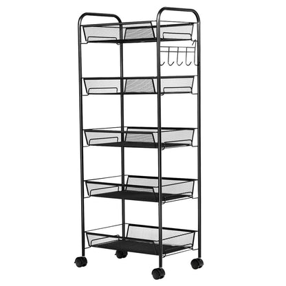 5 Tier Mesh Rolling File Utility Cart Storage Basket-Black