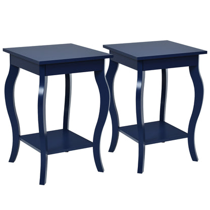 Set of 2 Accent Side Tables with Shelf - Blue