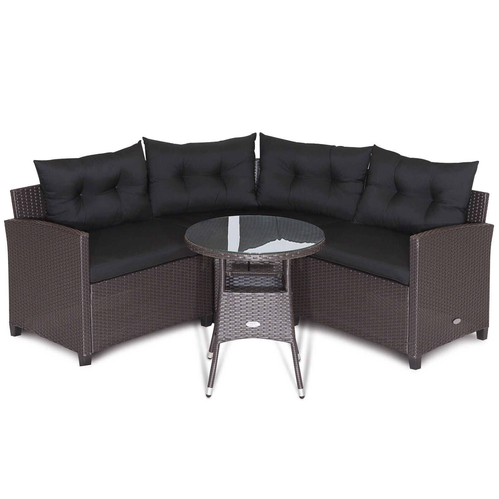 4 Pieces Patio Rattan Furniture Set Cushioned Sofa Glass Table-Black