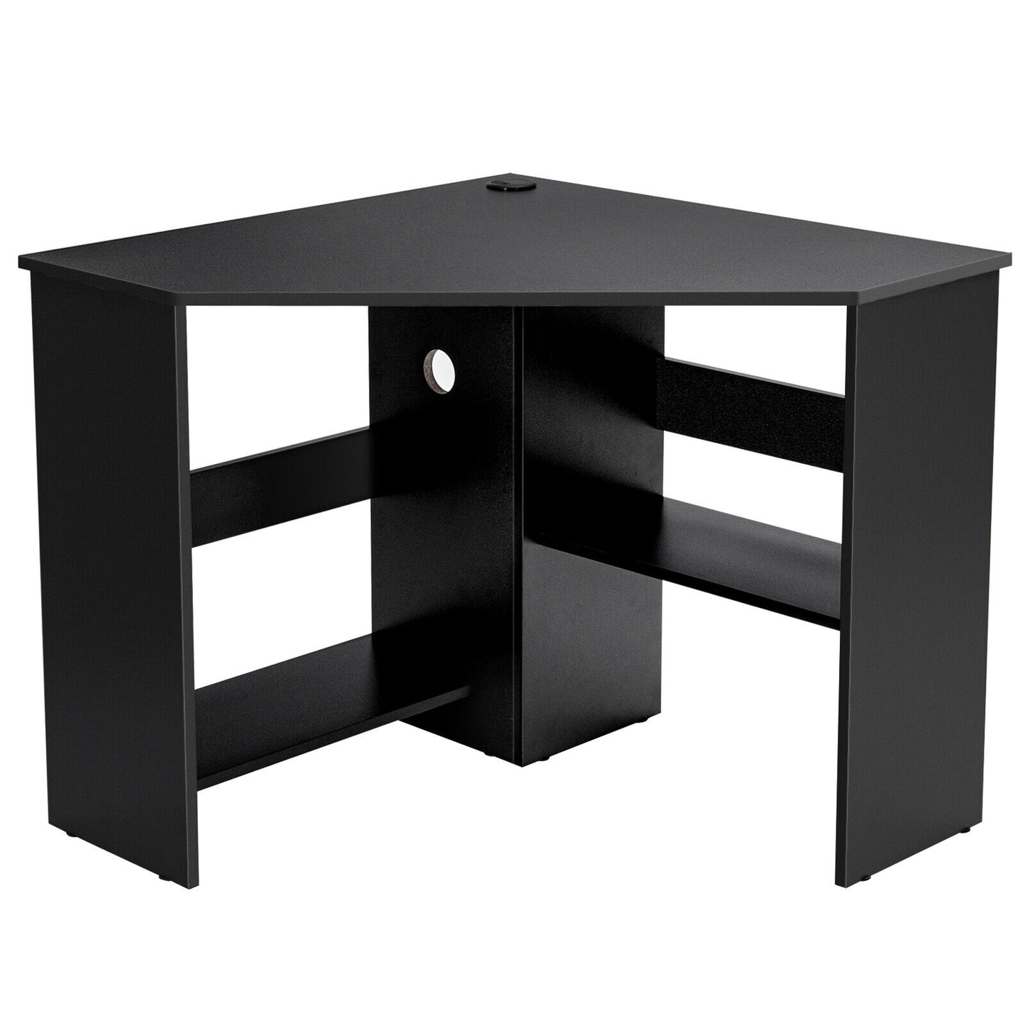 Corner Computer Desk with Storage Shelf - Triangle Design