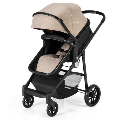 2-in-1 Foldable Pushchair Newborn Infant Baby Stroller-Pink - Coffee
