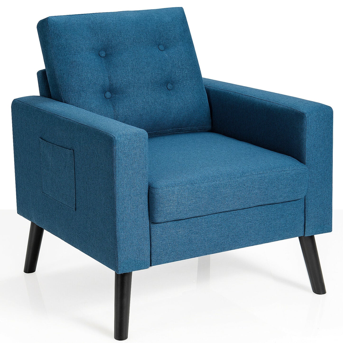 Mid-Century Upholstered Armchair Club Chair with Rubber Wood Legs-Beige - Blue