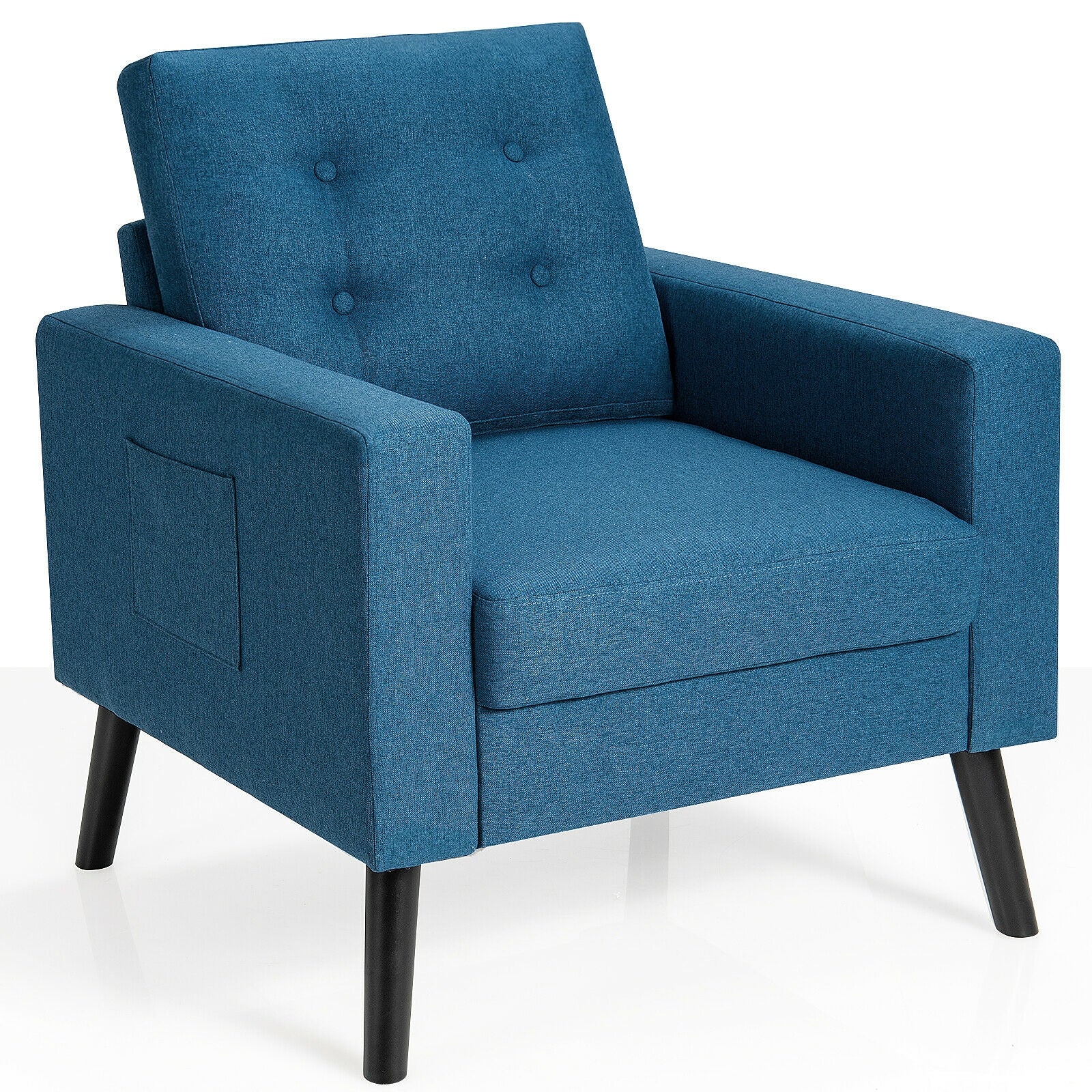 Mid-Century Upholstered Armchair Club Chair with Rubber Wood Legs-Beige - Blue