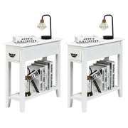 2 Pieces 2 Tier Sofa Side End Table with Drawer and Open Shelf-White