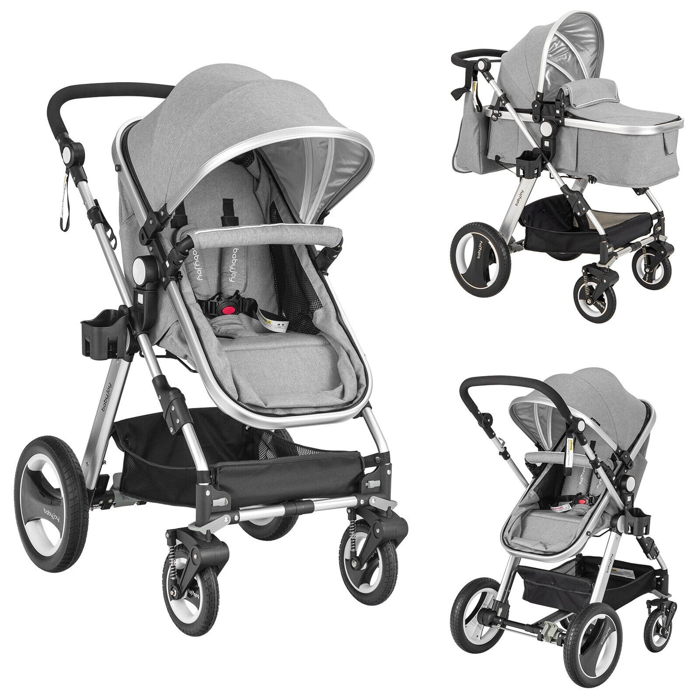 Folding Aluminum Baby Stroller Baby Jogger with Diaper Bag-Blue - Gray