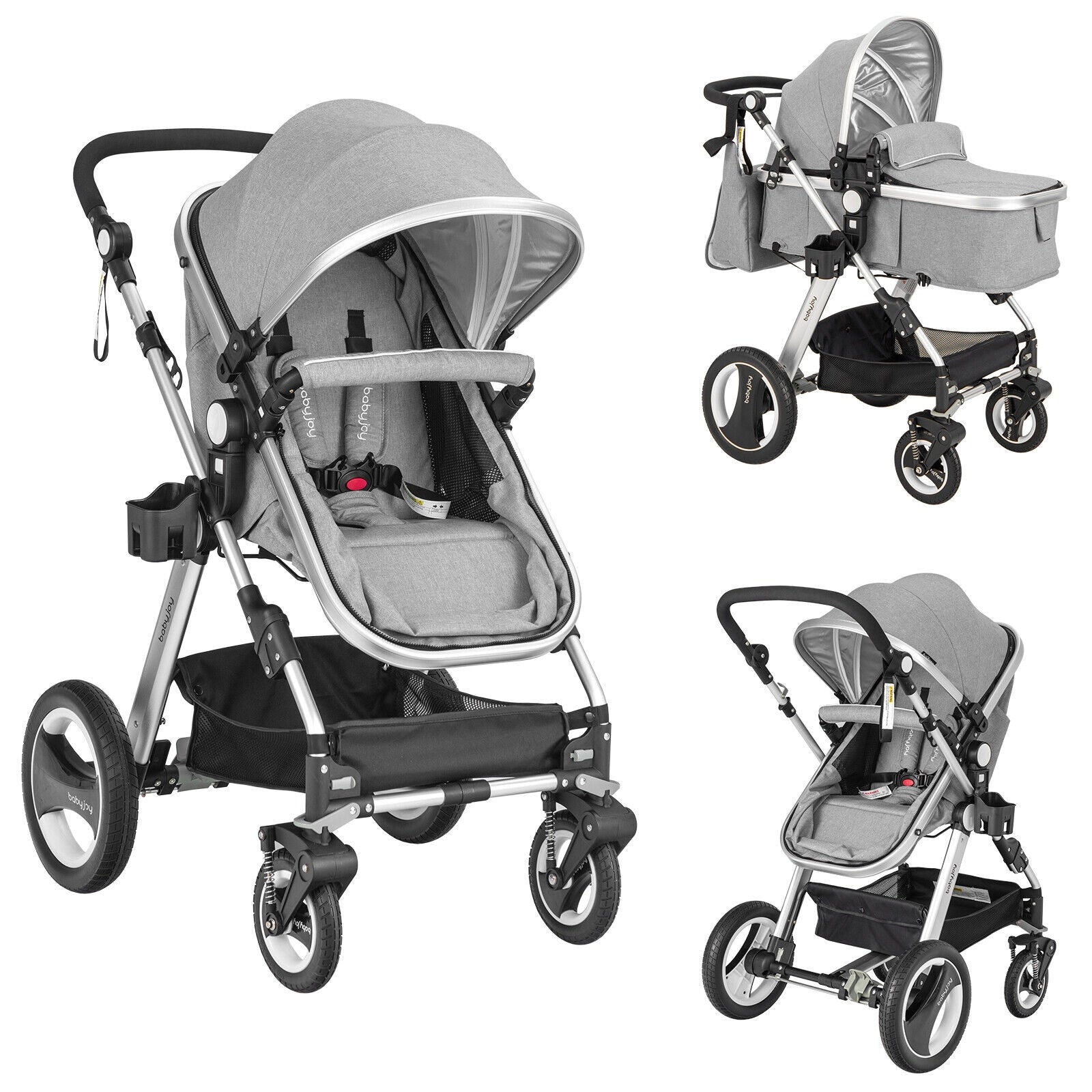 Folding Aluminum Baby Stroller Baby Jogger with Diaper Bag-Blue - Gray