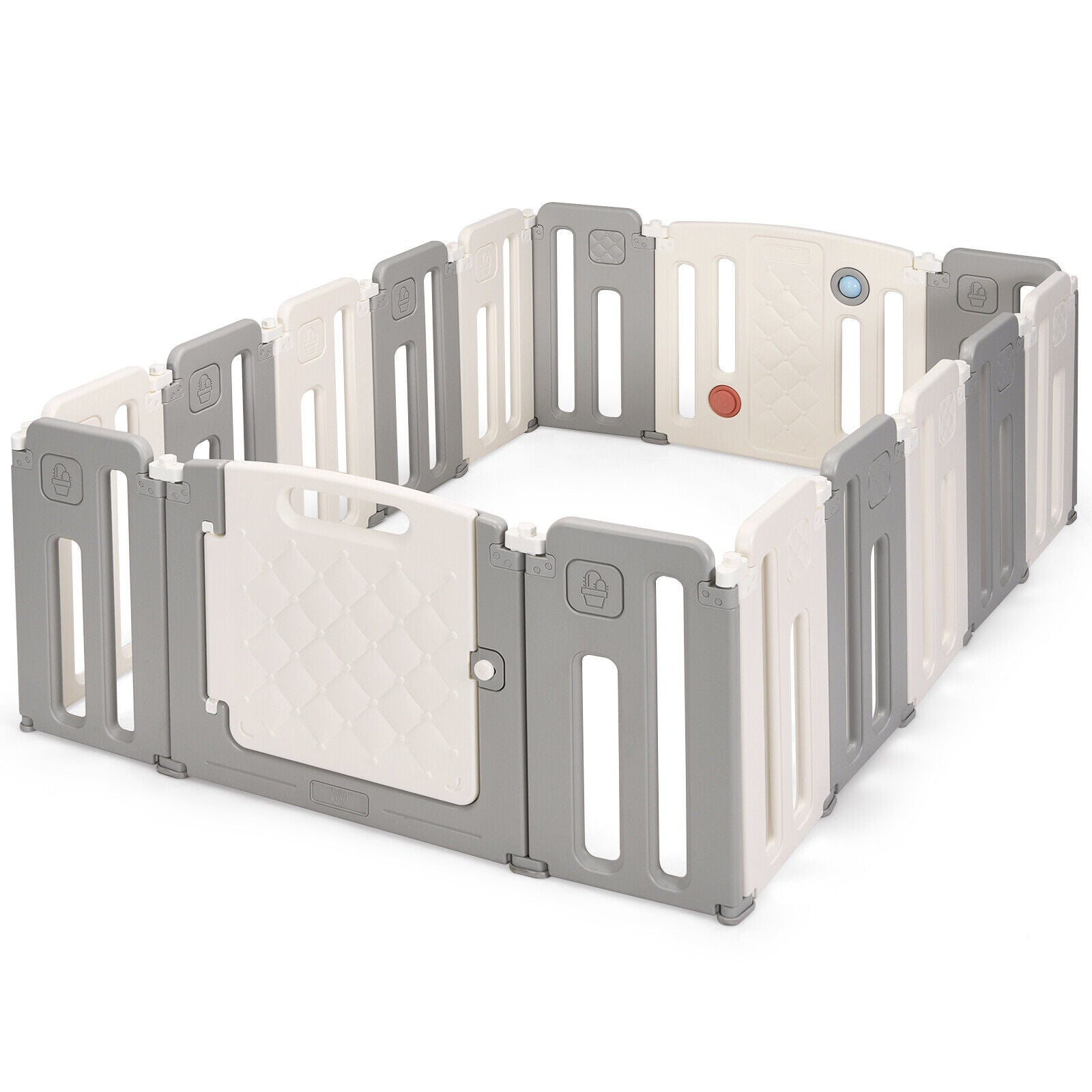 16 Panels Baby Safety Playpen with Drawing Board-Gray - Gray