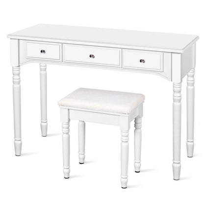 Makeup Dressing Table with Tri-Folding Mirror and Cushioned Stool for Women