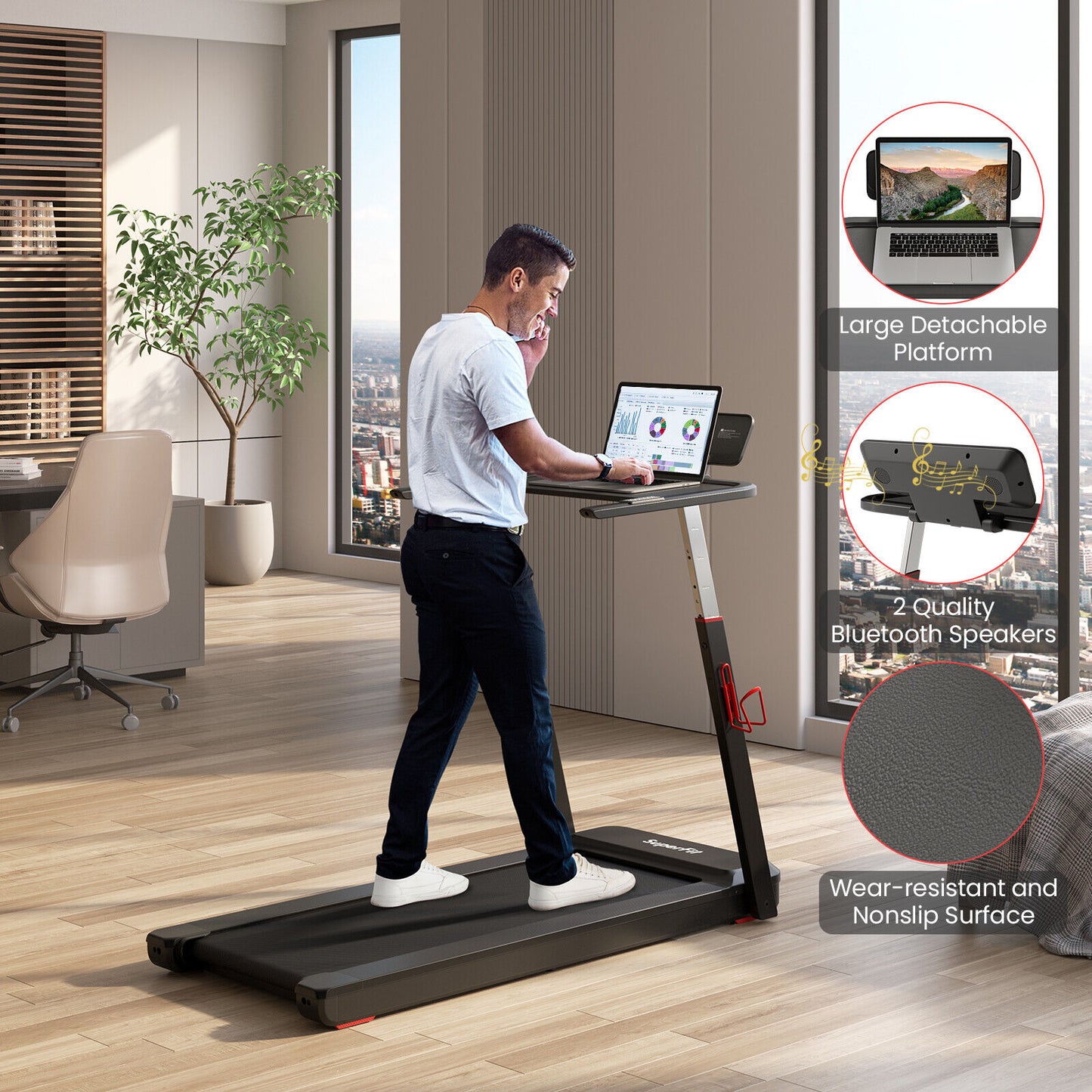 3HP Folding Treadmill with Adjustable Height and APP Control