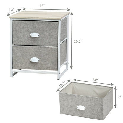 Metal Frame Nightstand Side Table Storage with 2 Drawers-Gray