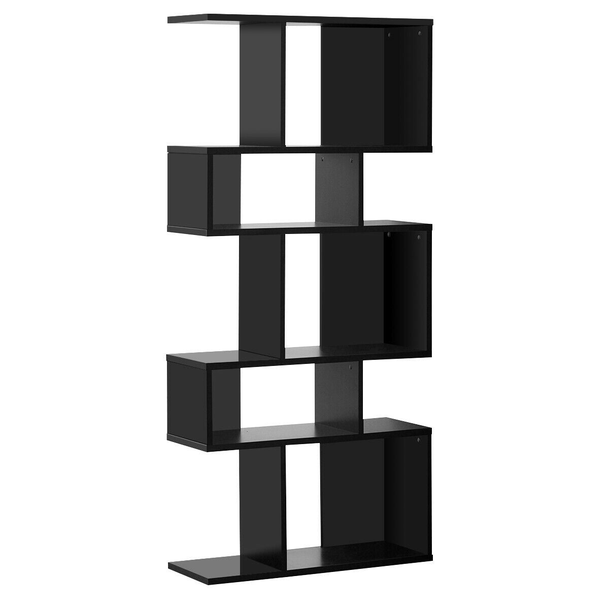 5 Cubes Ladder Shelf Corner Bookshelf Display Rack Bookcase-Black - Black