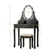 3 Drawers Lighted Mirror Vanity Dressing Table Stool Set-Black