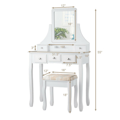 5 Drawers Removable Box Makeup Dressing Vanity Set