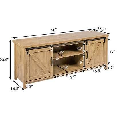 TV Stand Media Center Console Cabinet with Sliding Barn Door - Natural