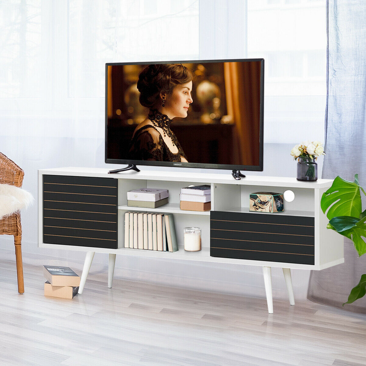 Mid-Century Modern TV Stand for TVs up to 65 Inch with Storage Shelves
